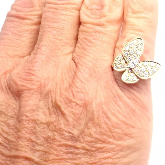 Authentic! Van Cleef & Arpels 18k Yellow Gold Diamond Two Butterfly Ring Cert. - Picture 6 of 10